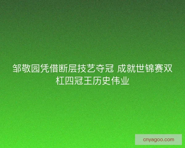 邹敬园凭借断层技艺夺冠 成就世锦赛双杠四冠王历史伟业